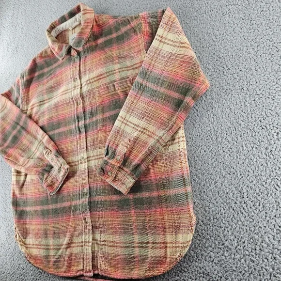 American Eagle Outfitters Shirt Mens Medium‎ Gray Beige Plaid Flannel Button Up - Picture 6 of 16